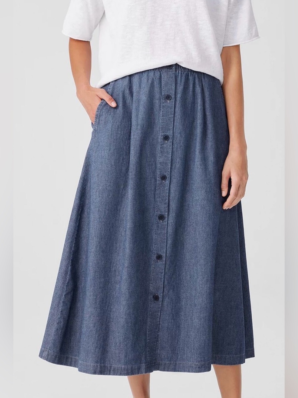 Eileen Fisher Airy Organic Cotton Twill A-Line Skirt size Large